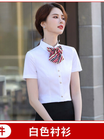 酒店前台工作服夏装职业白衬衫女装衬衣餐厅服务员工装套裙白色衬衫s