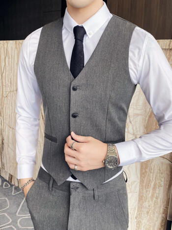 春秋季新款马甲男背心伴郎新郎结婚礼服男士职业大码胖子西装马甲套装