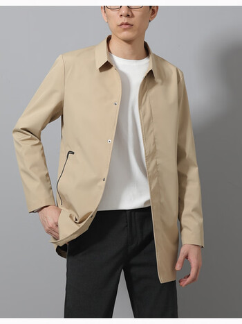 男中长款春秋新款纯色简约男士翻领外套薄也有夹棉款卡其色卡其薄款xl