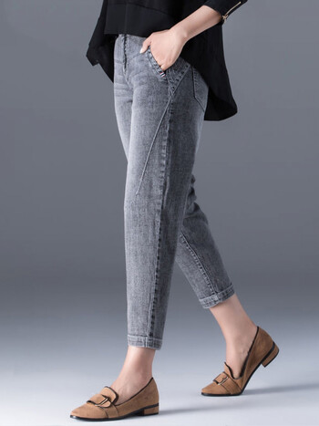 2022春季薄款女士高腰哈伦8分小脚萝卜裤八分裤6000烟灰色28码2尺1