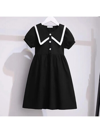 314岁小女孩学生裙子夏装新款中大儿童网红公主裙黑色学院风140cm