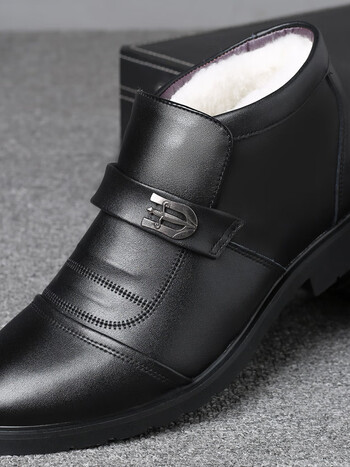 足蜻蜓棉鞋男士冬季商务休闲保暖正装高帮皮鞋真皮加绒加厚中老年爸爸