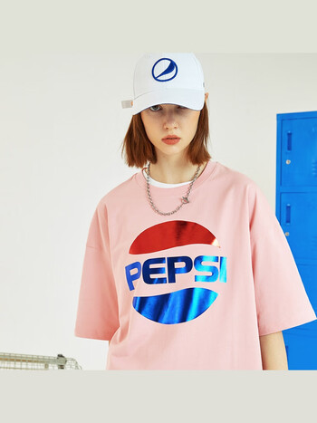 百事可乐夏季宽松潮流国潮男潮ins潮牌t恤半袖 粉红色 3xl