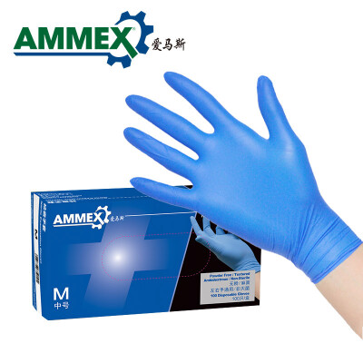 爱马斯（AMMEX）   爱马斯 AEX APFNCD一次性无粉蓝色丁腈橡胶劳保手套麻面 加厚耐用型 耐油耐酸碱医用100只/盒 蓝色