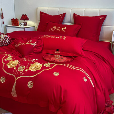 罗兰禧约新中式纯棉婚庆四件套大红色结婚全棉刺绣喜床上用品婚房婚床四件套测评看真相（罗兰禧约新中式纯棉婚庆四件套大红色结婚全棉刺绣喜床上用品婚房婚床四件套靠谱吗,揭秘内幕）-图片1