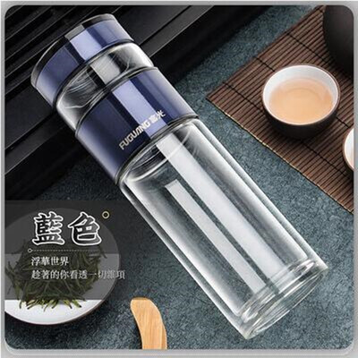富光 玻璃杯双层创意二分茶善水泡茶师大提环 G1802-SH-260/G1802T-SH-260