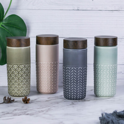 乾唐轩 101元素随身杯（木纹盖）330ml（双层）