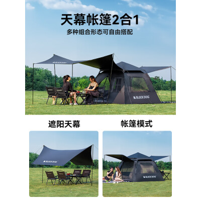 black dog黑狗全自动帐篷外大型露营速开公园帐篷黑胶 两门两窗