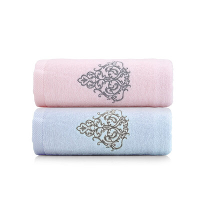 内野 UCHINO 素色高低毛绣花方面巾组合 JD21792-N 粉色+蓝色