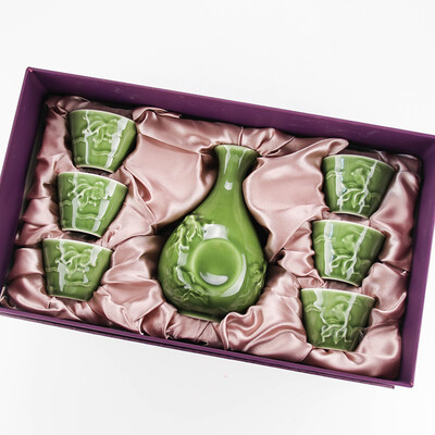 乾唐轩 八方金鱼酒器 耀州绿+碧玺负离子 壶260ml  杯40ml  （1壶6杯）