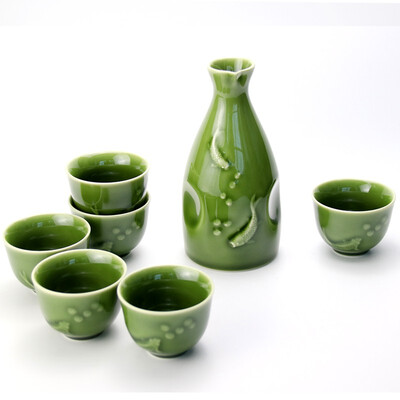 乾唐轩 双鱼酒器 耀州绿 壶230ml  杯50ml （1壶6杯）  