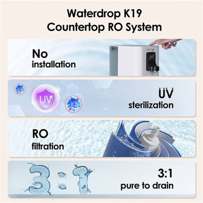 WATERDROP WD-K19-S 台面反渗透滤水系统 4级台面RO水滤水器净水器 RO水过滤系统 无需安装 白色