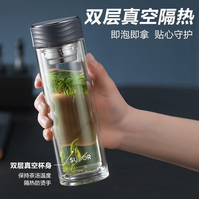 苏泊尔（SUPOR） 沁·耐热玻璃杯.灰黑色/粉紫色 290ML KC29GR10