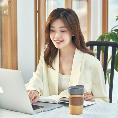 苏泊尔（SUPOR）吸管玻璃泡饮杯   KC45HU10 奶油粉/摩卡棕