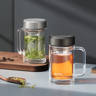 苏泊尔 耐热玻璃办公杯简系列450ML 乌木黑/流光银 KC45HK10