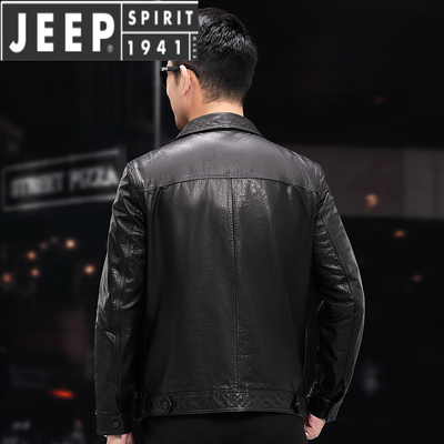 油蜡皮和小羊皮(Jeep油蜡羊皮皮夹克男黑色3XL男士皮夹克好不好)-图片1