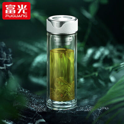 富光  宣逸双层玻璃杯中国风高颜值便携水杯 山水版礼盒装 G2002-SH-300ml 影白/松露绿/螺细紫 下单备注颜色