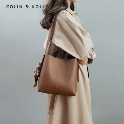 COLIN KOLLY轻奢包包女包单肩包女士水桶包女神节情人节生日礼物送女友老婆 CK-407焦糖色 礼盒装
