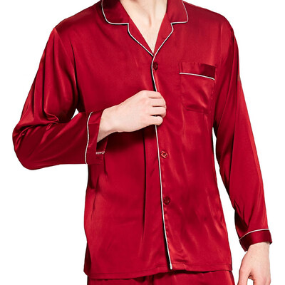 艾丝雅兰 A-Y500 月光倾城丝绸睡衣单人装 男款酒红色  下单备注尺码