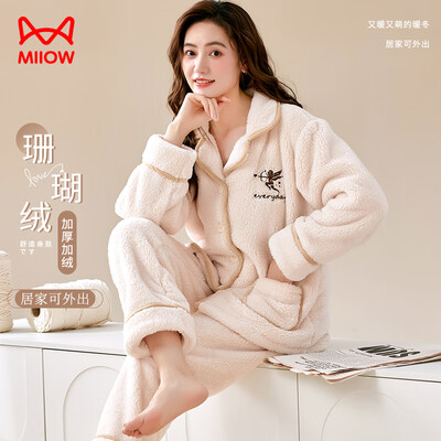 猫人加厚珊瑚绒睡衣米白色L女款家居服男士家居服到底如何,值得入手吗(猫人男装适合哪个年龄段)-图片3