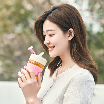 苏泊尔（SUPOR）吸管玻璃泡饮杯   KC45HU10 奶油粉/摩卡棕