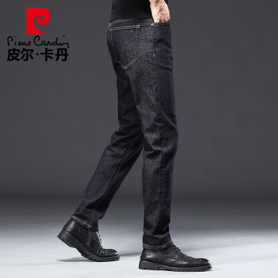 皮尔卡丹（pierre cardin）男士牛仔裤修身直筒休闲商务长裤子弹力水洗宽松男裤22166蓝黑 30