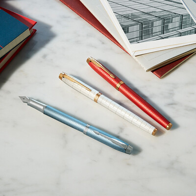 派克 （PARKER）IM冰河蓝白夹墨水笔