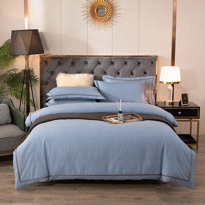 金丝莉 朴宿生活全棉磨绒四件套 朴宿风-粉/朴宿风-蓝/朴宿风-灰 被套200×230cm