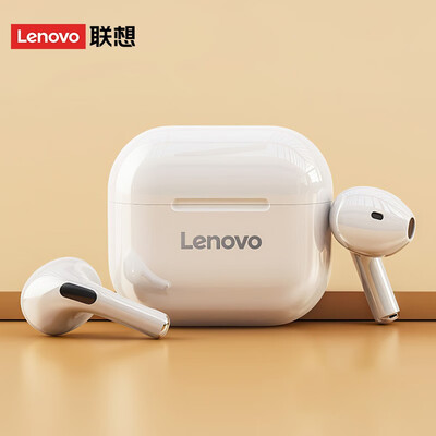 联想(Lenovo) LP40白色 真无线蓝牙耳机 半入耳式跑步运动耳机 重低音音乐通话降噪低延迟耳机 手机通用