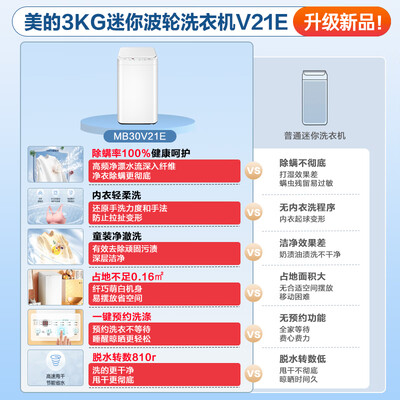 美的洗衣机mb80v331和mb80v33b（Midea MB30V21E 3公斤迷你波轮洗衣机内衣洗衣机值得手入吗）
