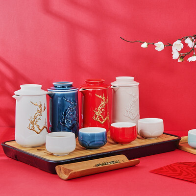乾唐轩 梅香泡茶器 壶 180ml (双层)  杯 60ml  (一壶二杯)