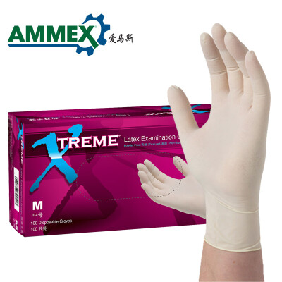 爱马斯（AMMEX）   爱马斯AEX一次性乳胶橡胶手套工业实验室食品口腔牙科劳保胶皮手套无粉XLFRT 100只/盒 乳白色中号