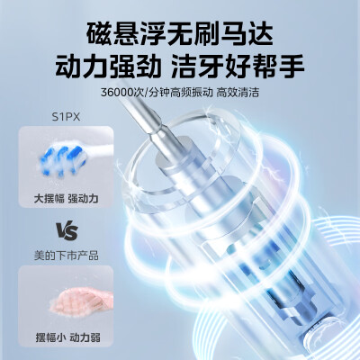 美的（Midea）电动牙刷S1PX白色成人/学生 4支刷头 180天超长续航 磁悬浮声波马达  节日生日女生送男生礼物
