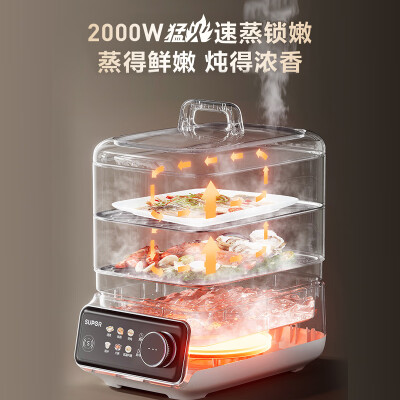苏泊尔（SUPOR）猛火可拆洗电蒸锅 0涂层304不锈钢材质蒸笼18L大容量炖蒸煮一体多功能电蒸锅上蒸下炖隔水炖底锅 18L 精钢可拆0涂层蒸炖锅