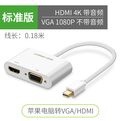 绿联 Mini DP转HDMI/VGA转换器线 4K高清 白色 4K胶壳白(40364)