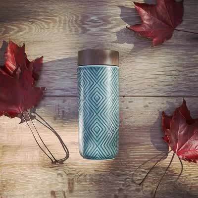 乾唐轩 奇迹随身杯 (木纹盖) 330ml （双层）