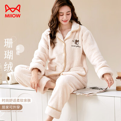 猫人加厚珊瑚绒睡衣米白色L女款家居服男士家居服到底如何,值得入手吗(猫人男装适合哪个年龄段)-图片1