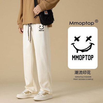 杏色运动裤子配什么上衣好看(MMOPTOP印花宽松长裤杏色XL男士运动裤质量烂不烂)-图片2