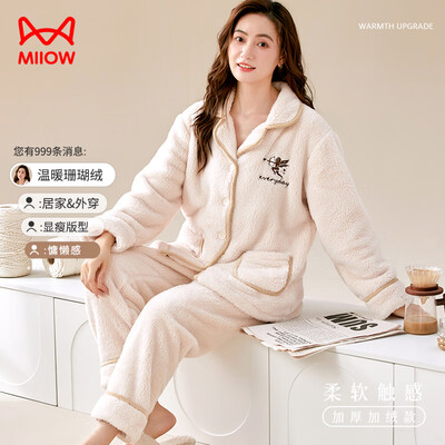 猫人加厚珊瑚绒睡衣米白色L女款家居服男士家居服到底如何,值得入手吗(猫人男装适合哪个年龄段)-图片5