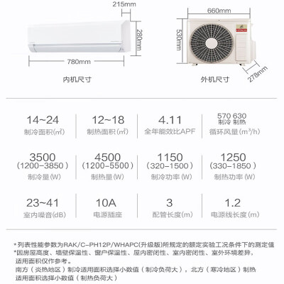 日立（HITACHI）空调挂机变频大1.5匹新三级能效冷暖空调节能除湿干燥家用商用制冷制热快RAK/C-PH12P/WHAPC升级款