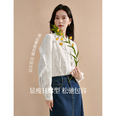 茵曼法式荷叶袖白衬衫2024秋季米白色M好不好(茵曼衬衫哪款好看)-图片2