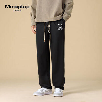 黑色宽松运动裤配什么上衣好看男（MMOPTOP印花宽松长裤黑色XL男士运动裤体验效果好吗）