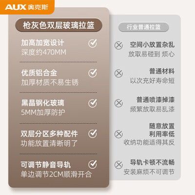 奥克斯 800柜星空灰双层调味篮厨房拉篮体验效果好吗(奥克斯厨房拉篮怎么样)