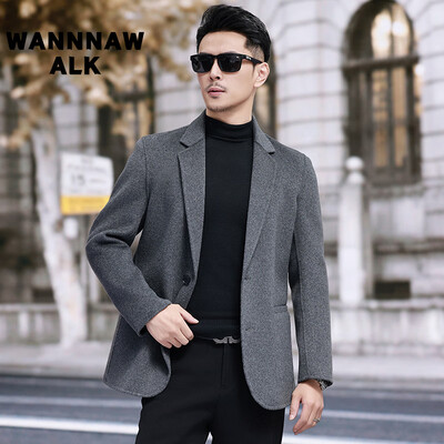 男灰色呢子大衣怎么搭配好看?(WANNNAWALK男士双面毛呢大衣灰色XL男士毛呢大衣质量烂不烂)-图片1