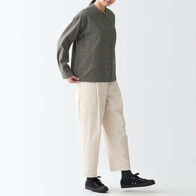 MUJI法兰绒立领衬衫M棕色评测说真相（无印良品衬衫怎么搭配）