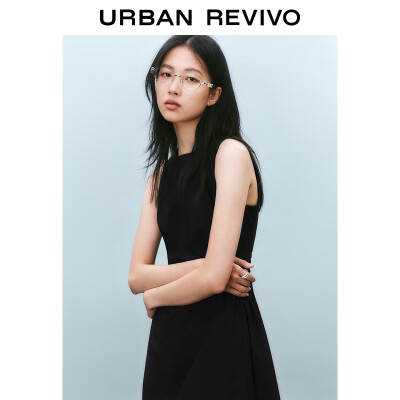 UR2025春季新款女摩登气质褶皱收腰显瘦无袖连衣裙UYY750030#