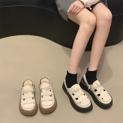 高级感厚底罗马凉鞋女夏季两穿包头半拖2025新款沙滩凉拖鞋洞洞鞋