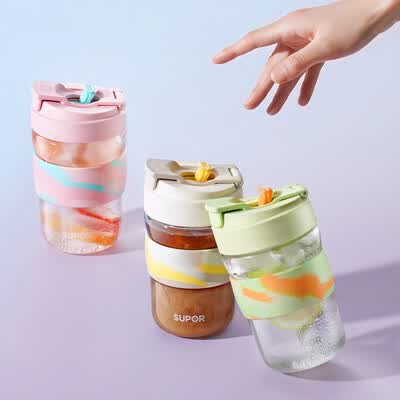 苏泊尔SUPOR 一盖双饮玻璃泡饮杯 KC38JF10 380ML