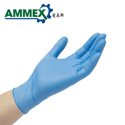 爱马斯（AMMEX）   爱马斯APFNC一次性麻面蓝色丁腈劳保橡胶手套 耐油耐酸碱化学实验 食品级家务普通型100只/盒 蓝色