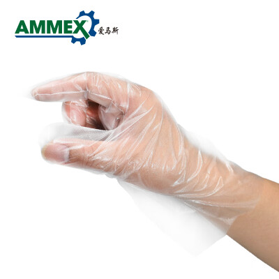 爱马斯（AMMEX）   爱马斯 AMMEX DCPE100C一次性薄膜塑料CPE加厚手套餐饮烘培食品级厨房美容手膜手套100只 透明 均码